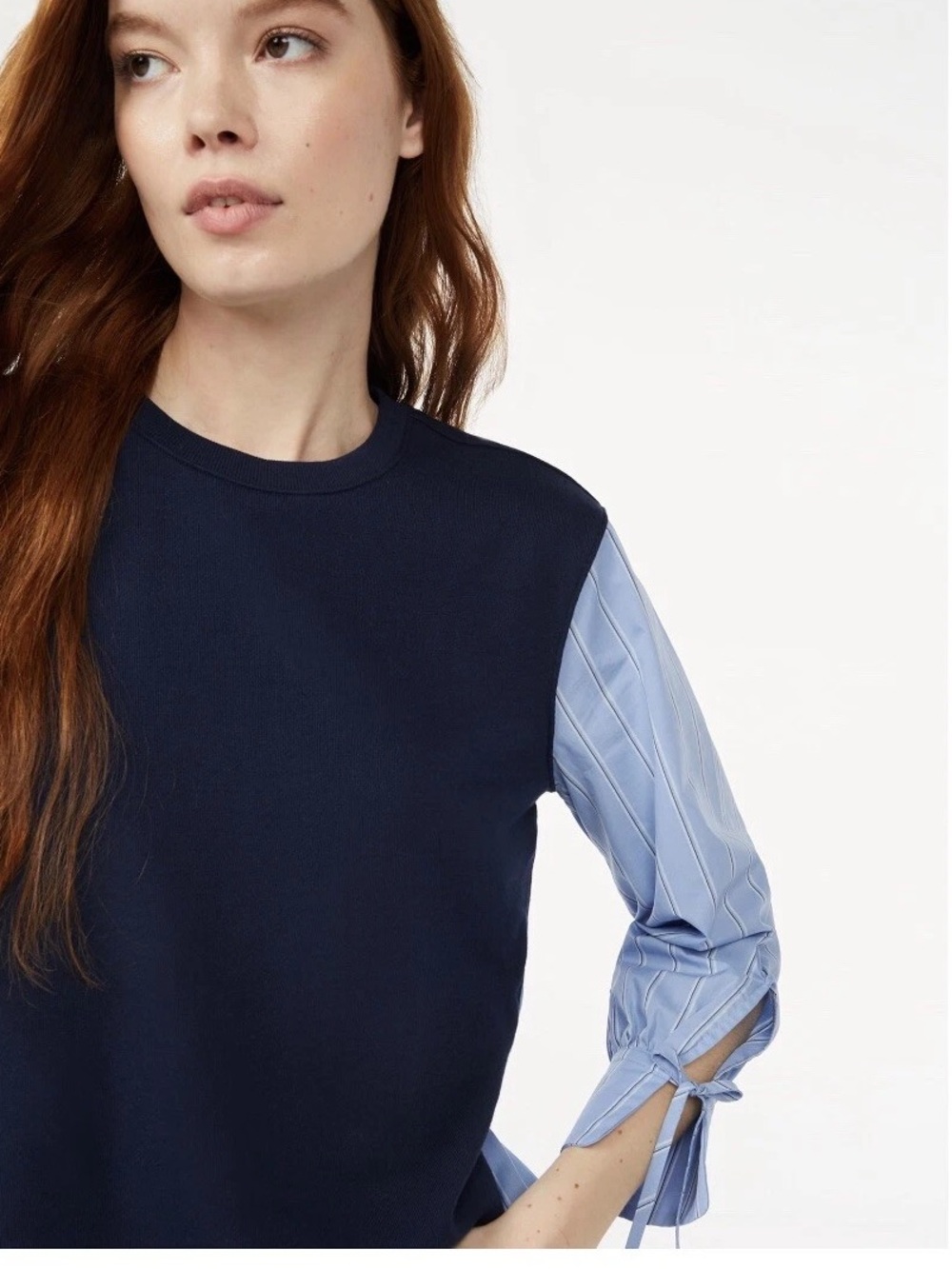 FREE ASSEMBLY Mixed Terry Blousant Shirt Long Sleeve • Navy Blue Striped M | EUC - Picture 4 of 10